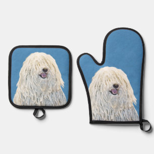Puli Painting White Cream Cute Original Dog Art Oven Mitt & Pot Holder Set