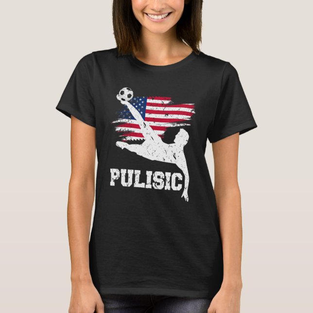 Pulisic Usa Flag Soccer Football Fan Silhouette Gr T-Shirt (Front)