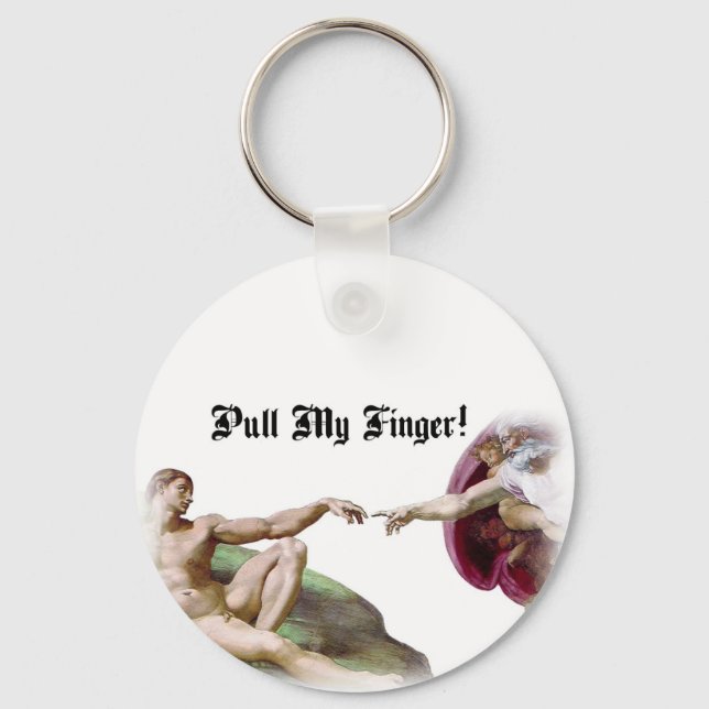 Pull My Finger - Michelangelo Creation Fart Humour Key Ring (Front)