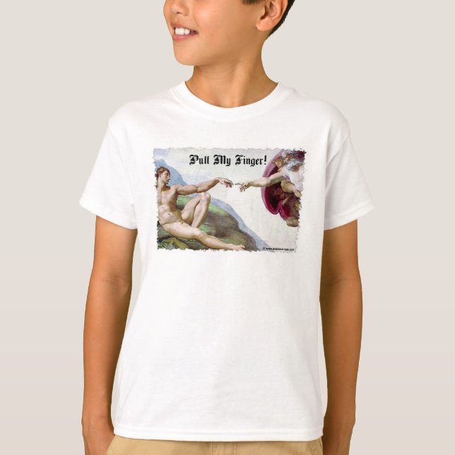Pull My Finger - Michelangelo Creation Fart Humour T-Shirt (Front)