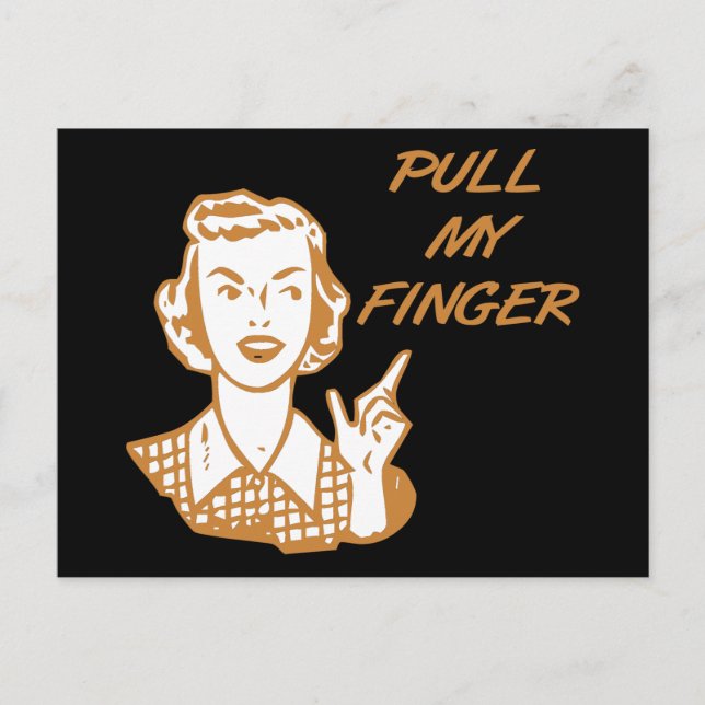 Pull My Finger Retro Housewife Orange Postcard (Front)