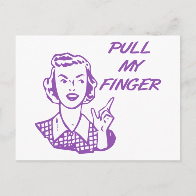 Pull My Finger Retro Housewife Purple Postcard (Front)