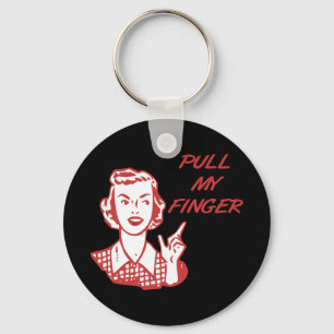 Pull My Finger Retro Housewife Red Key Ring