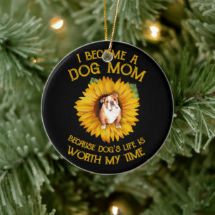 Pulldog Inside Sunflower A Dog Mum Dog's Life Gift Ceramic Tree Decoration