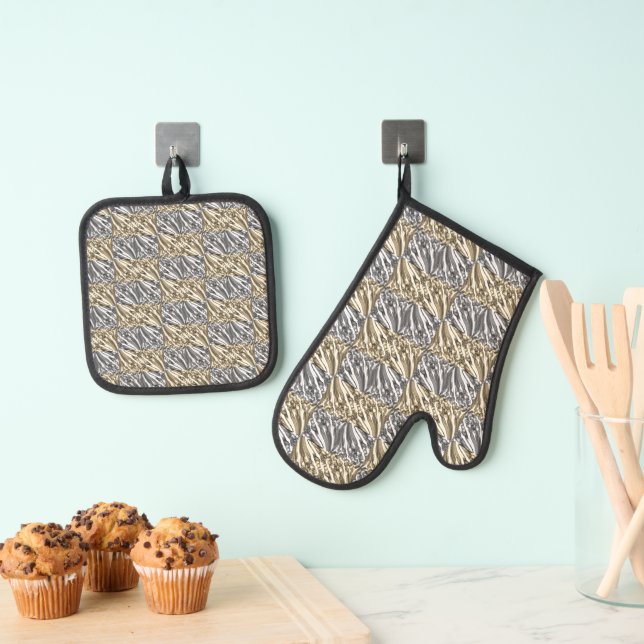 Pulled Bubble Fun / Black & White / Sepia / Oven Mitt & Pot Holder Set (Insitu(Hanging))