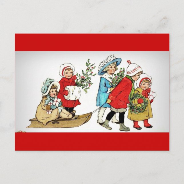 Pulling a Christmas Sled Holiday Postcard (Front)