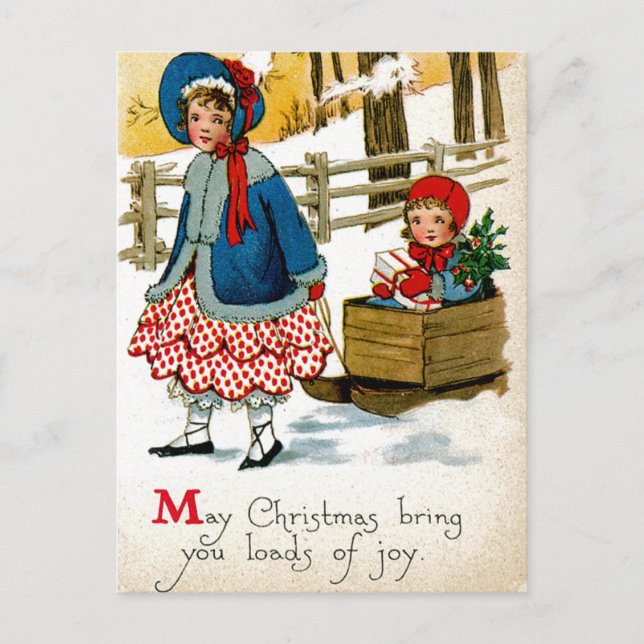 Pulling the Sled Holiday Postcard (Front)