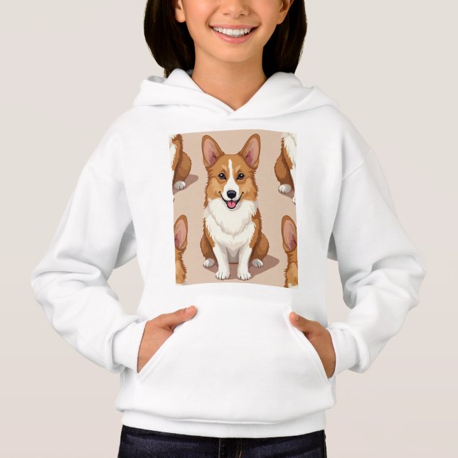 Pullover hoodie with Welsh Corgi design. (Front)