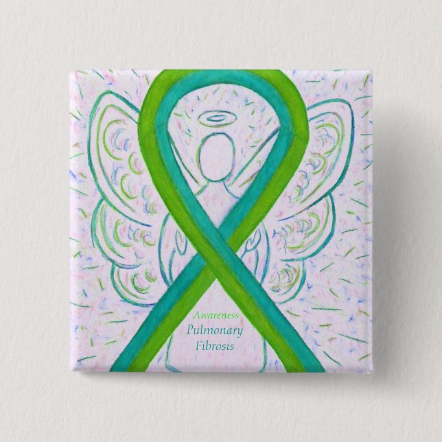Pulmonary Fibrosis Awareness Ribbon Angel Button (Front)