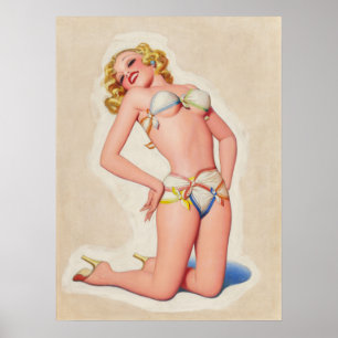 Pulp Blonde in Bikini Pinup Poster