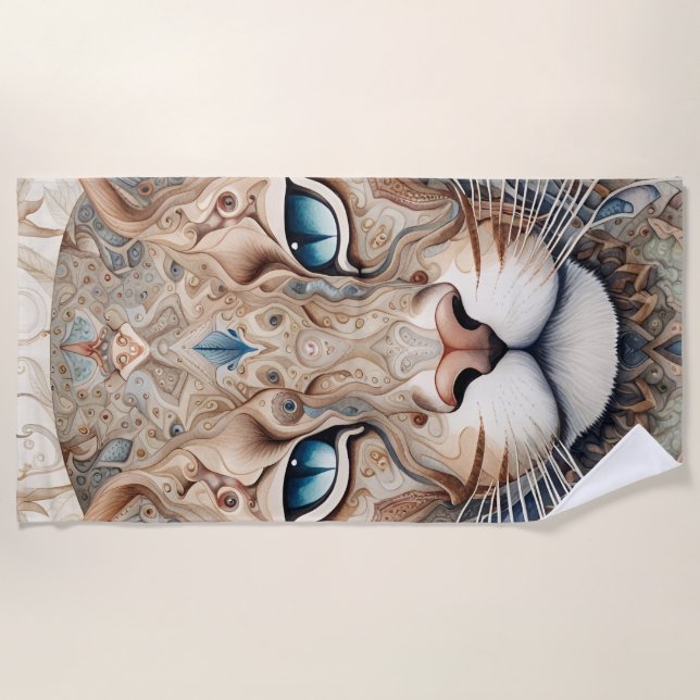 Puma Face Surreal Art  Beach Towel (Front)