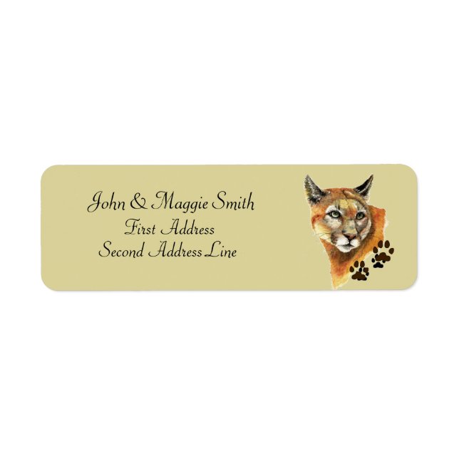 Puma, Mountain Lion, Cougar Tracks Address Label (Front)