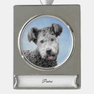Pumi Painting - Cute Original Dog Art Silver Plate Plated Banner Ornament