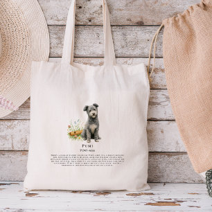 Pumi Watercolor Dog   Breed Quote Tote Bag