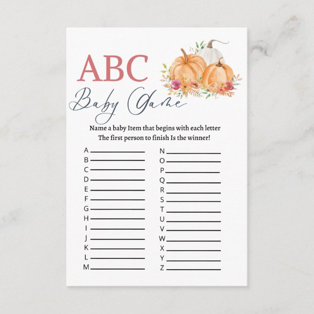 Pumkin ABC baby shower game  Enclosure Card (Front)