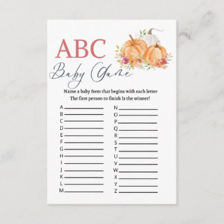 Pumkin ABC baby shower game Enclosure Card