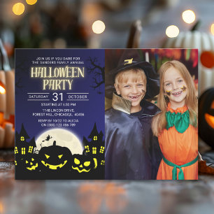 Pumkin Halloween Party Family Reunion with Photo Invitation