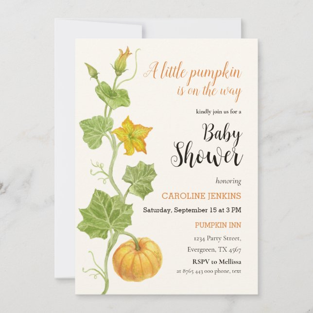  pumkin on the way baby shower invitation (Front)