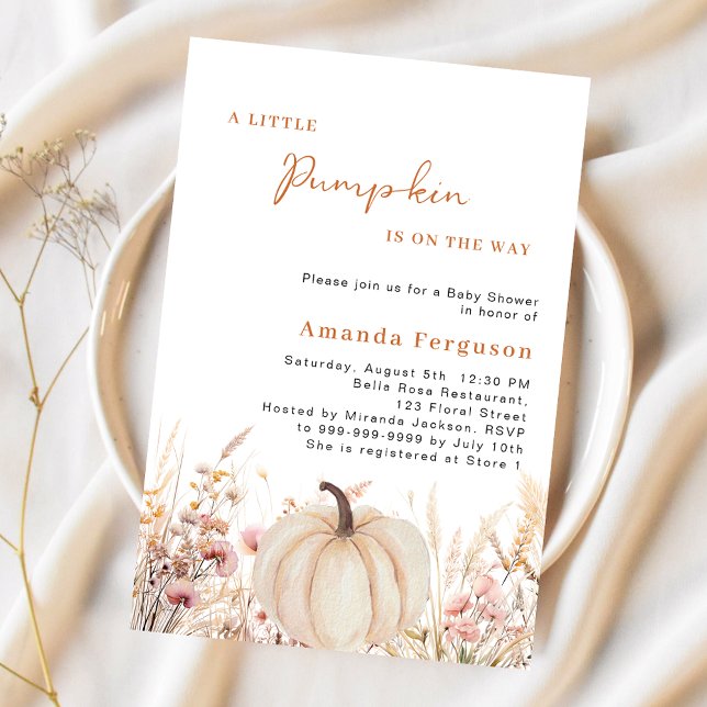 Pumkin on the way wildflowers beige Baby Shower Invitation (Creator Uploaded)
