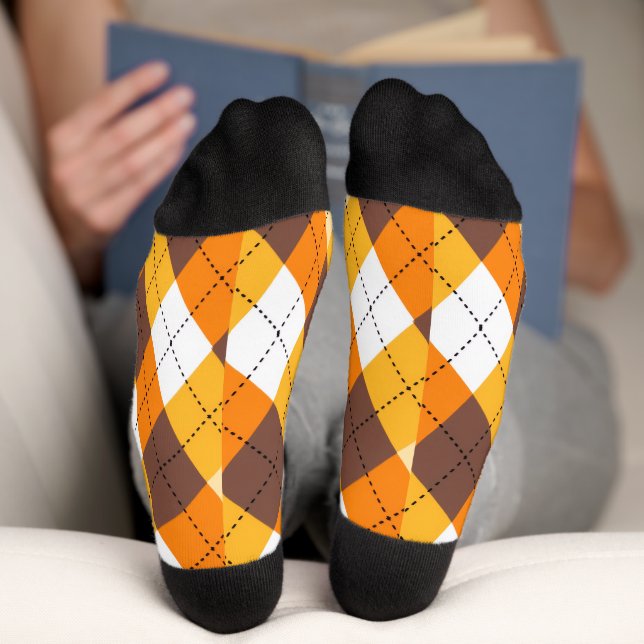 Pumkin Orange Chequered Pattern Socks (Bottom)