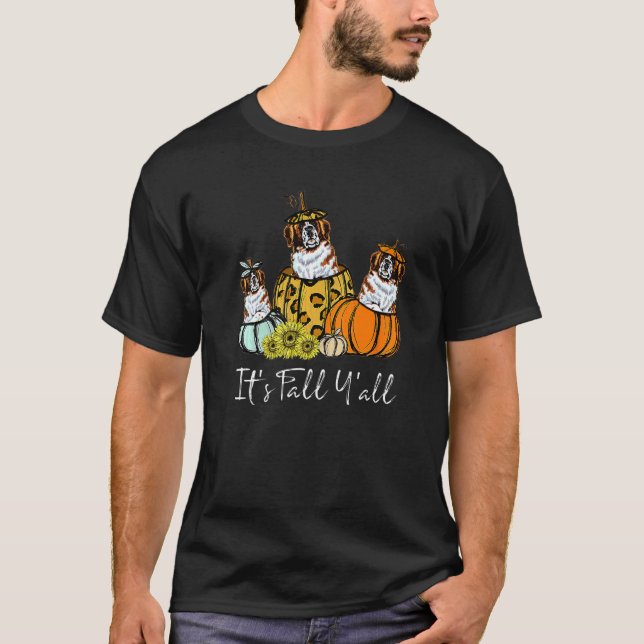 Pumkins Leopard Dog Saint Bernard It S Fall Y All  T-Shirt (Front)