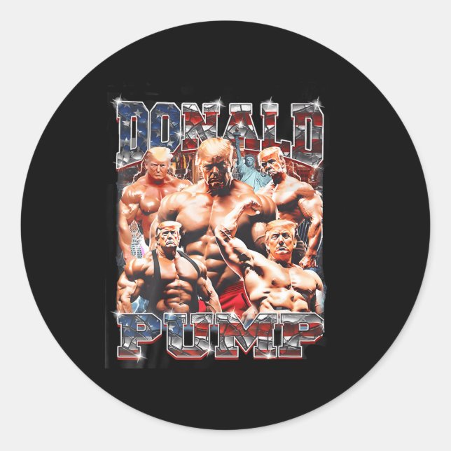 Pump 1 Vs 1 Biden American Flag Swole Trump 2024  Classic Round Sticker (Front)