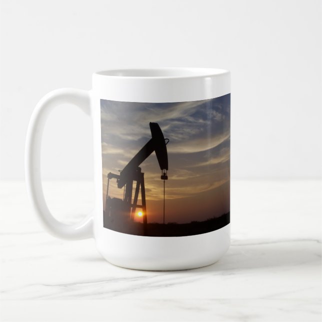 Pump Jack at Sunset. Coffee Mug (Left)