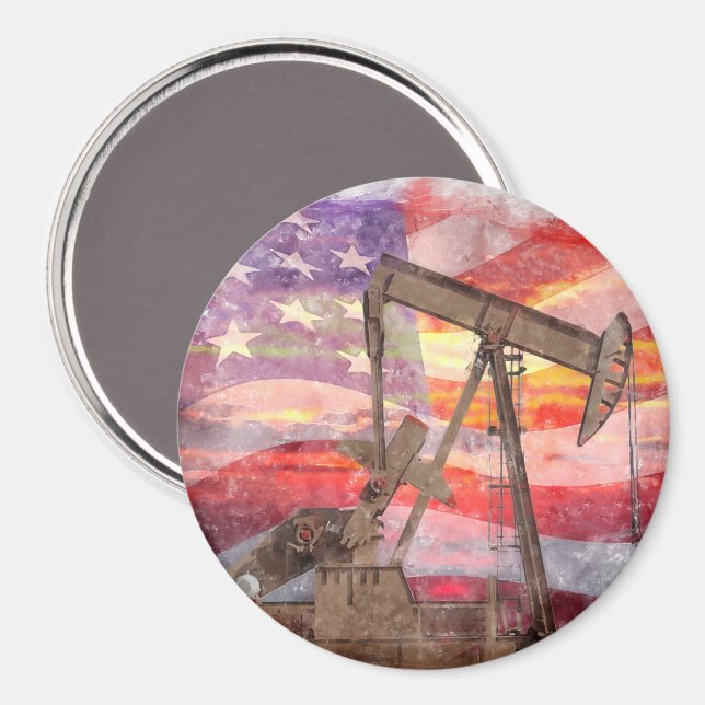 Pumpjack silhouette pastel drawing American Flag Magnet (Front/Back)