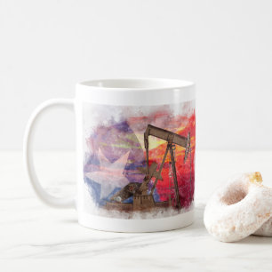 Pumpjack Texan icon pastel drawing with Texas Flag Coffee Mug