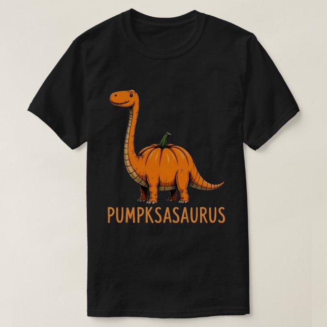Pumpkasaurus Pumpkin Dinosaur Funny Halloween T-Shirt (Design Front)