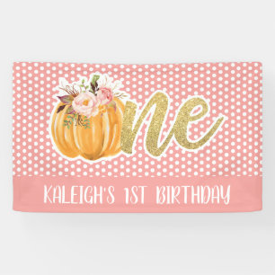 Pumpkin 1st Birthday Banner - Girl Pink Dots