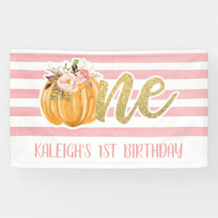 Pumpkin 1st Birthday Banner - Girl Pink Stripes