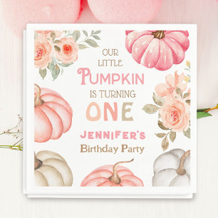 Pumpkin 1st Birthday Bold Pink Girl Floral Paper Napkin