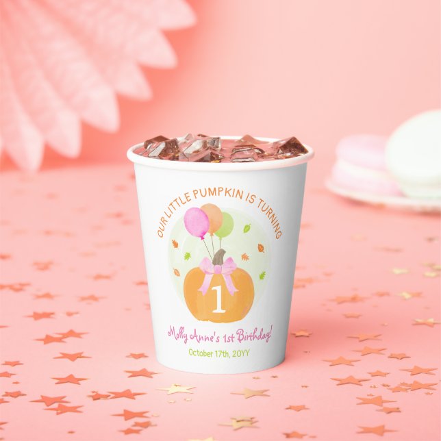 Pumpkin 1st First Birthday Girl Cute Fall Party Pa Paper Cups (Insitu)