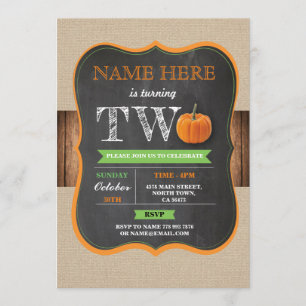 Pumpkin 2nd 2 Two Birthday Party Boy Girl Invite