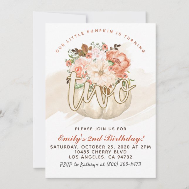 Pumpkin 2nd Birthday Invitation (Front)