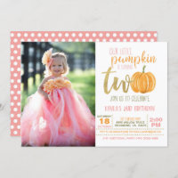 Pumpkin 2nd Birthday Invitation for Girl w/Photo 2