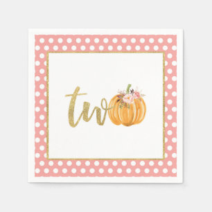 Pumpkin 2nd Birthday Napkin - Pink Dots