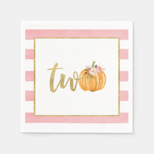 Pumpkin 2nd Birthday Napkin - Pink Stripes