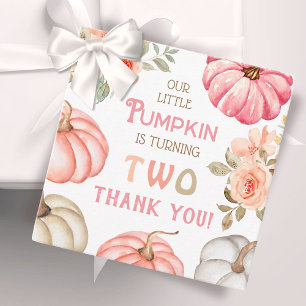 Pumpkin 2nd Birthday Party Bold Pink Girl Floral Favour Tags