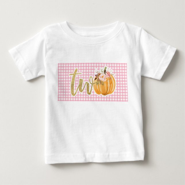 Pumpkin 2nd Birthday Shirt - Pink Plaid (Front)