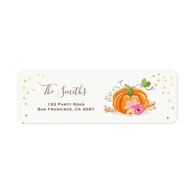 Pumpkin Address Labels Fall Autumn Gold Pink (Front)
