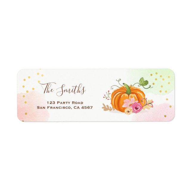 Pumpkin Address Labels Fall Autumn Gold Pink (Front)