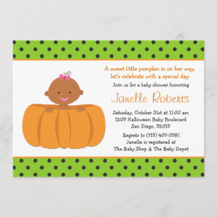 Pumpkin African American Baby Girl Shower Invitation