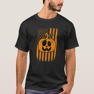 Pumpkin American Flag Halloween Costume Fall Autum T-Shirt