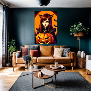 Pumpkin and a young lady   AI Art  Poster