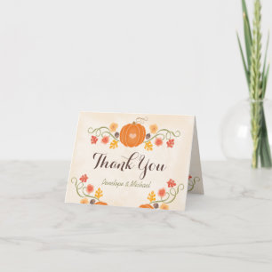 Pumpkin and Acorn Floral Fall Wedding Thank You Card