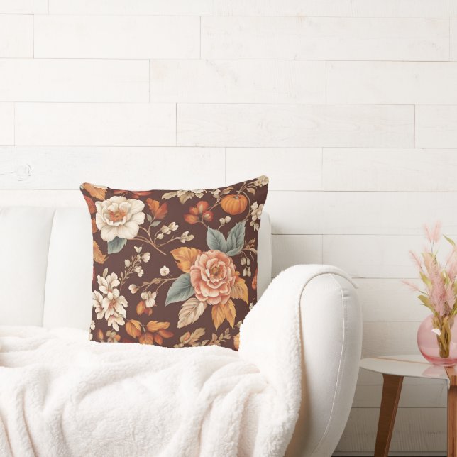 Pumpkin and Autumn Flowers Cushion (Couch)