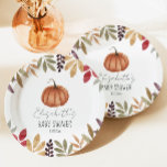 Pumpkin and Autumn Leaves Baby Shower Paper Plate<br><div class="desc">Fall themed watercolor pumpkin baby shower paper plates.</div>