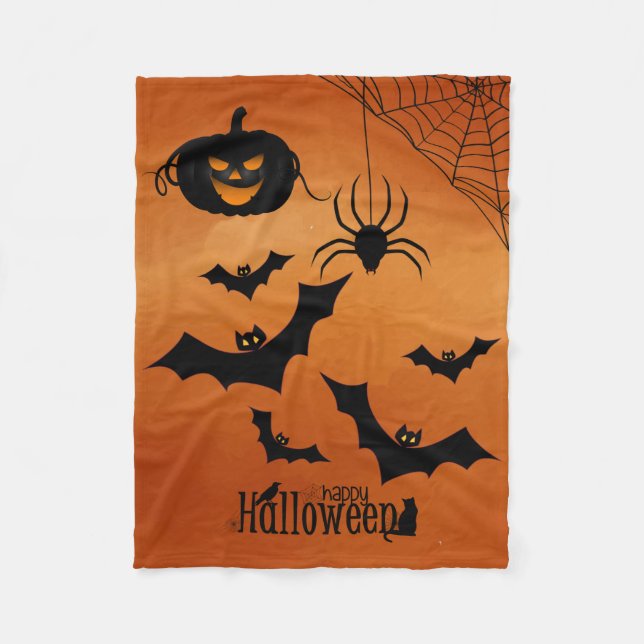 Pumpkin And Bats Fleece Blanket (Front)